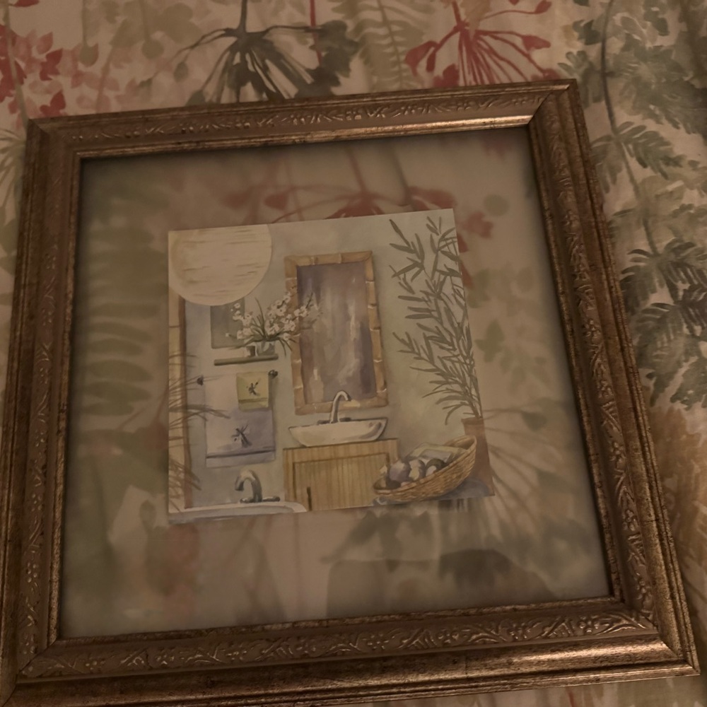 Elegant Gold Framed Bathroom Art with See through framing